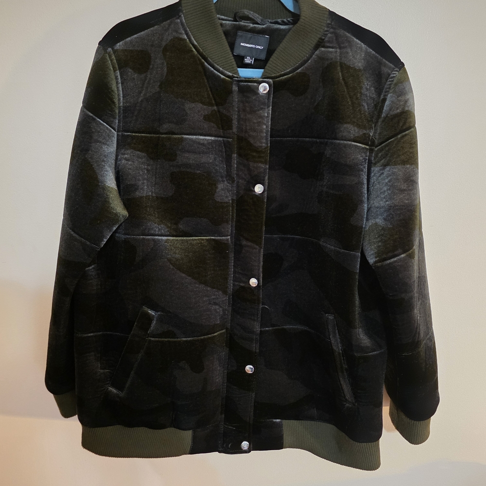 Luxe Camouflage Velour Quilted Bomber Jacket